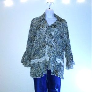 Milano Woman Ruffle Peplum Animal Print Blouse